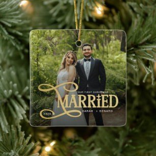 Adorno De Cerámica Minimal Primera Navidad Casados Parejas 2 Fotos