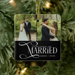 Adorno De Cerámica Minimal Primera Navidad Casados Parejas 2 Fotos
