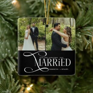 Adorno De Cerámica Minimal Primera Navidad Casados Parejas 2 Fotos