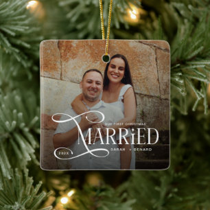 Adorno De Cerámica Minimal Primera Navidad Parejas Casadas 2 Fotos