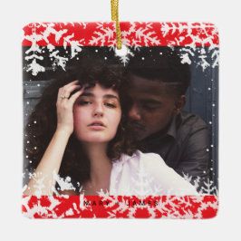 Adorno De Cerámica Minimal Snowflakes Frame | Merry and Married Photo