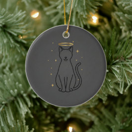 Adorno De Cerámica Minimalist Cat Silhouette Christmas