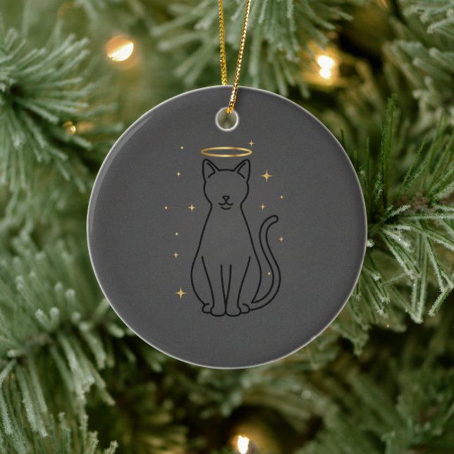 Adorno De Cerámica Minimalist Cat Silhouette Christmas (Árbol)