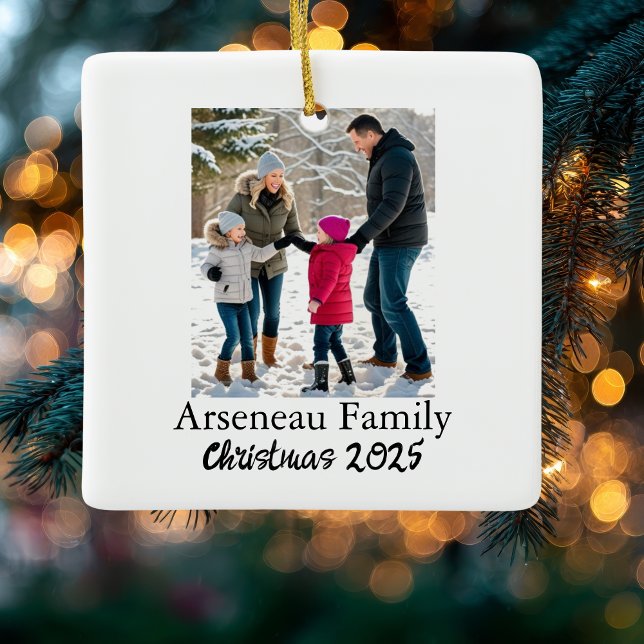 Adorno De Cerámica Minimalist Family photo Personalize (Minimalist Family Photo Ornaments.)