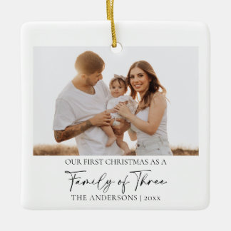 Adorno De Cerámica Minimalista 2 Fotos Primera Navidad Familia de Tre