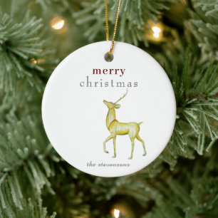 Adorno De Cerámica Minimalista Feliz Navidad Reno Dorado