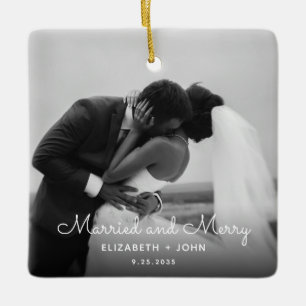 Adorno De Cerámica Minimalista Foto Casados en Blanco y Negro con Let