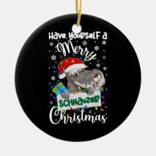 Adorno De Cerámica Ministra Schnauzer Navidades Mini Schnauzer Xmas