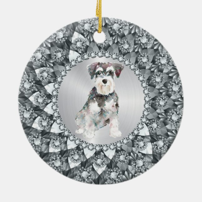 Adorno De Cerámica Minitur Schnauser de marco de diamantes blancos (Atrás)