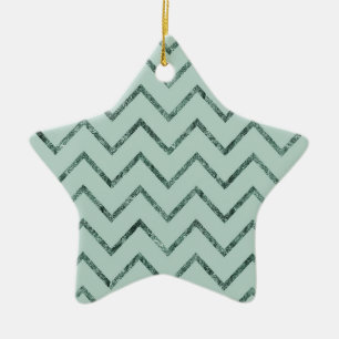 Adorno De Cerámica Mint Glam Chevron Zigzag Stripes