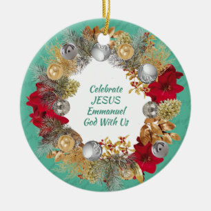 Adorno De Cerámica Mint Green CELEBRATE JESUS Navidades Wreath Person