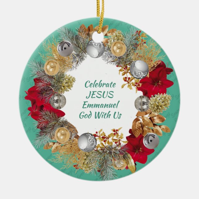 Adorno De Cerámica Mint Green CELEBRATE JESUS Navidades Wreath Person (Frente)