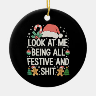 Adorno De Cerámica Mírame siendo todo festivo y Navidad Xmas