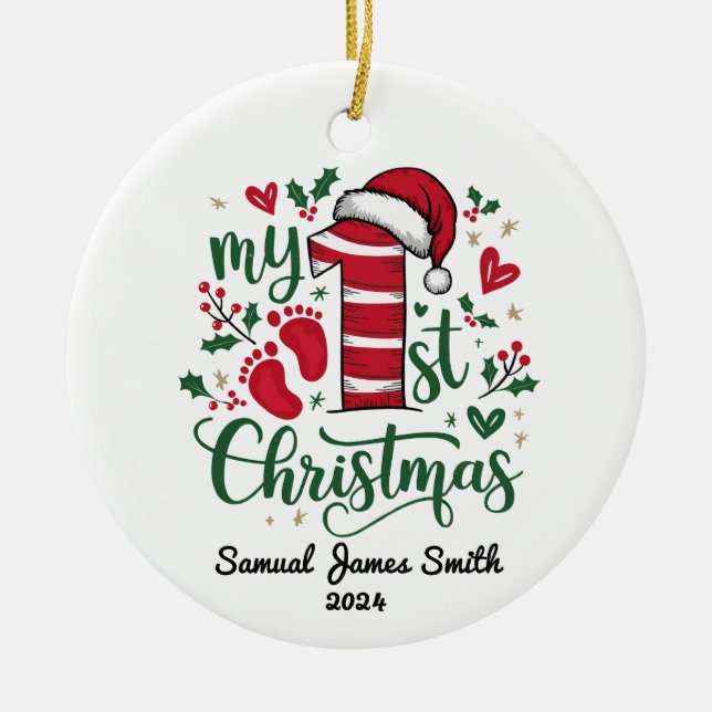 Adorno De Cerámica Mis huellas de Navidades - Personalizado (Frente)