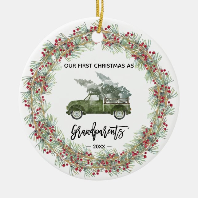Adorno De Cerámica Mis primeros abuelos de Navidad cultivan la vegeta (Frente)