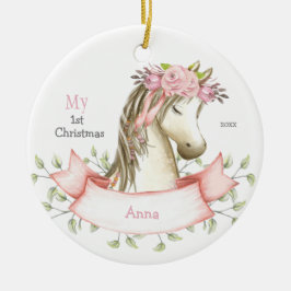 Adorno De Cerámica Mis primeros Navidades Boho Pony Name Pink