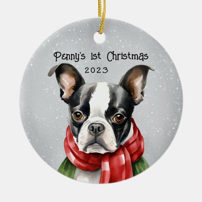 Adorno De Cerámica Mis primeros Navidades Boston Terrier (Frente)