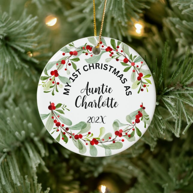 Adorno De Cerámica Mis primeros Navidades como tía, foto, personaliza (Árbol)