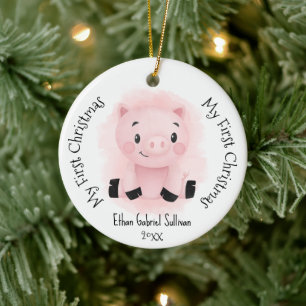 Adorno De Cerámica Mis primeros Navidades de cerdo con nombre persona