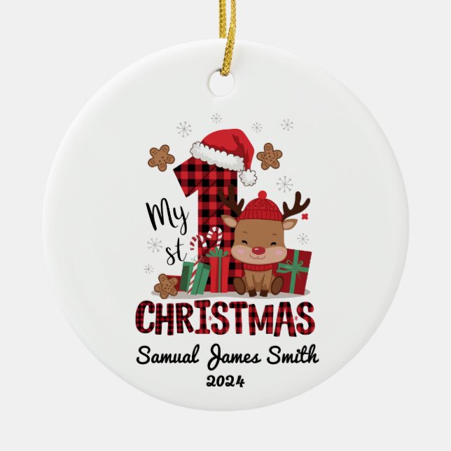Adorno De Cerámica Mis primeros Navidades reno - Personalizado (Frente)