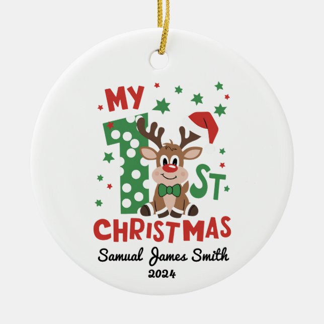 Adorno De Cerámica Mis primeros Navidades renos - Personalizado (Frente)