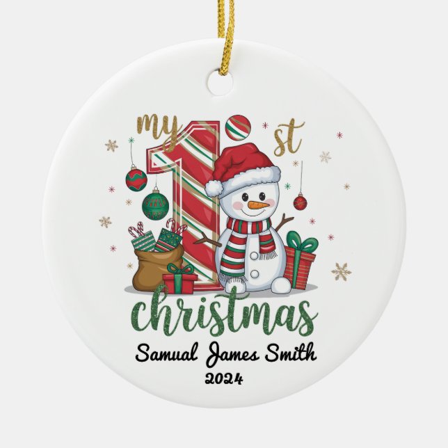 Adorno De Cerámica Mis primeros Navidades Snowman - Personalizado (Frente)