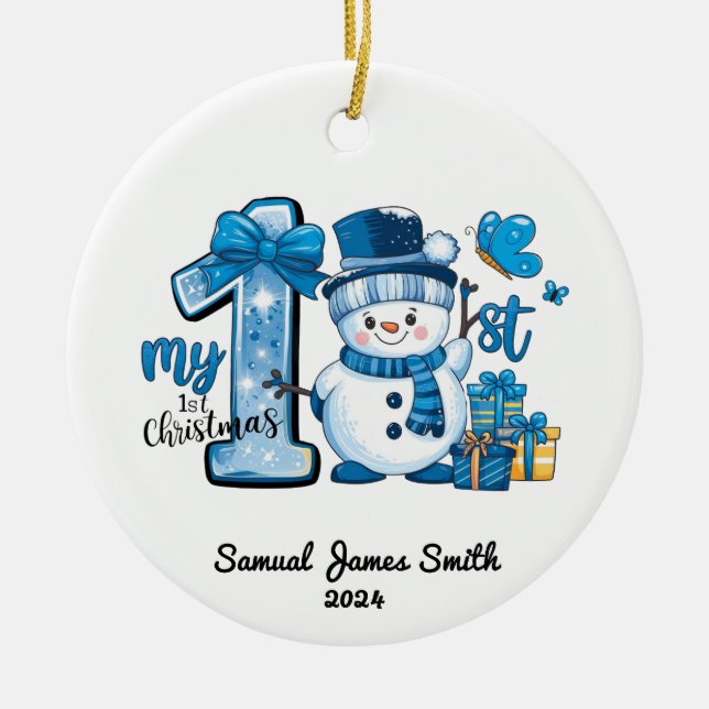 Adorno De Cerámica Mis primeros Navidades Snowman - Personalizado (Frente)