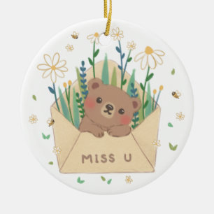 Adorno De Cerámica MISS U: Oso de peluche y flores en sobres