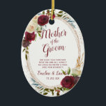 Adorno De Cerámica Mistletoe Manor a la cita de la madre del novio<br><div class="desc">Rosas Mistletoe Manor Watercolor Lush Diseñan con Florales Pintadas a Mano, Hojas de Berry Holly, Foliage de Pine Sprig y Brocas de Pintura de Color de Agua. Marsala colorida, rojo Merlot de vino, borgoña, crema de marfil y verde. Con Tipografía De Moda Rápida Pincel Fonts Script y Marco de Oval...</div>