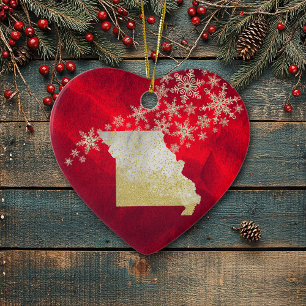 Adorno De Cerámica Misuri Heart, copo de nieve de oro rojo
