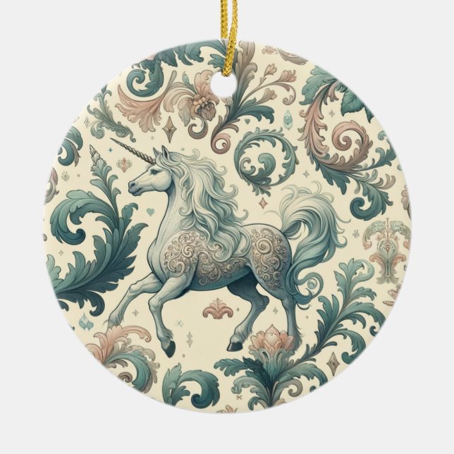 Adorno De Cerámica Míticas Unicornios Victorianas: Floral encantada (Frente)