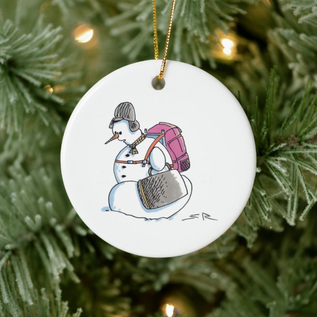Adorno De Cerámica Mochila Nochebuena de cerámica blanca de Snowman (Árbol)