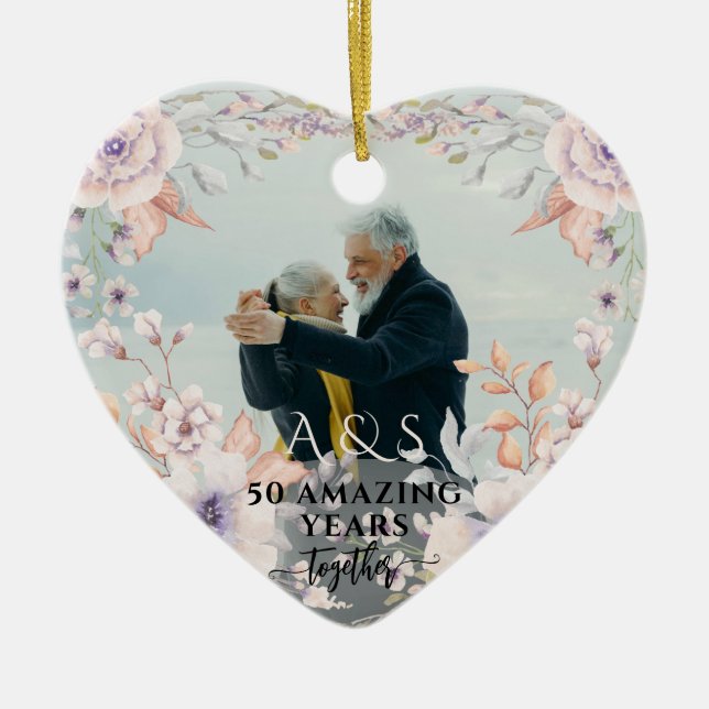 Adorno De Cerámica Moda acuarela Flor Boda Aniversario 2 Foto (Frente)