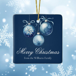 Adorno De Cerámica Moda Azul Feliz Navidad 2025 Familia Personalizada