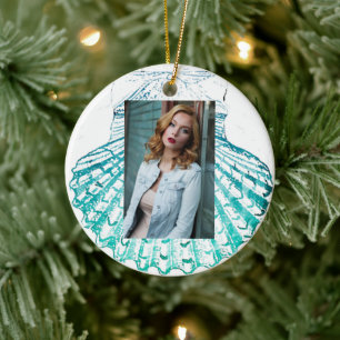 Adorno De Cerámica moda costera azul verde azulado acuarela de sirena