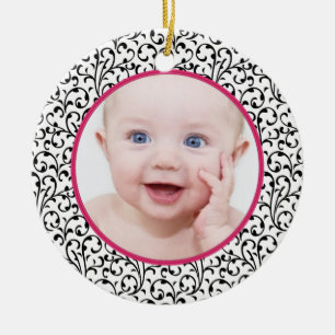 Adorno De Cerámica Moda Damask Pink Baby's First Christmas
