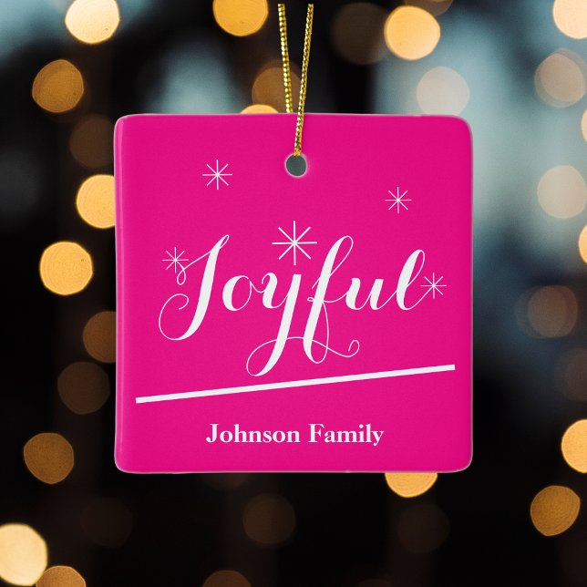 Adorno De Cerámica Moda de guión de nombre personalizado de vacacione (Help create a Joyful holiday mood with a  personalized hot pink ceramic Christmas ornament.)