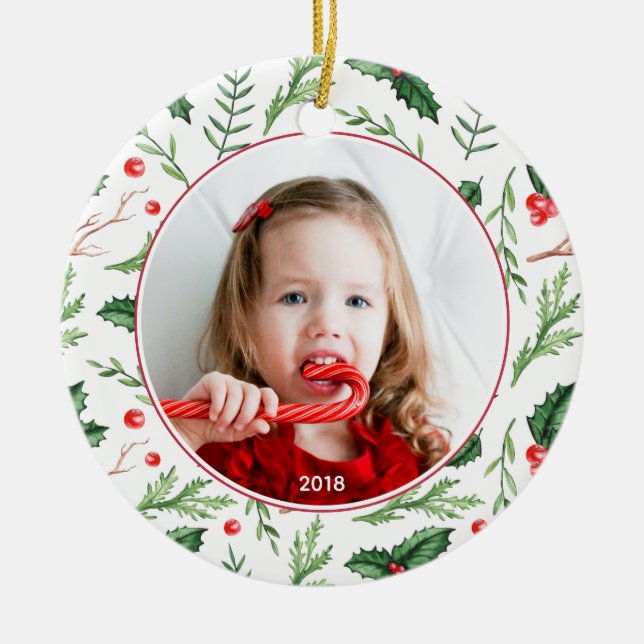 Adorno De Cerámica Moda Navidades del patrón Red Holly Festividades (Frente)