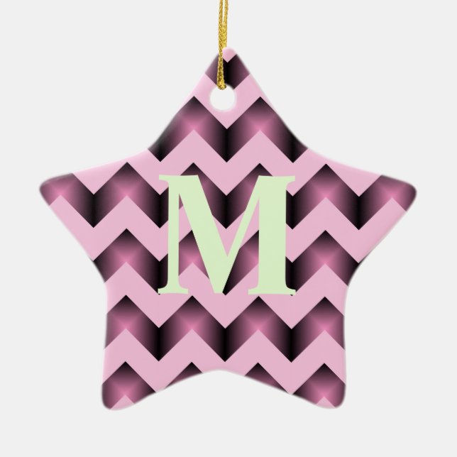 Adorno De Cerámica moda patrón giratorio monograma rosa chevron rosa (Frente)