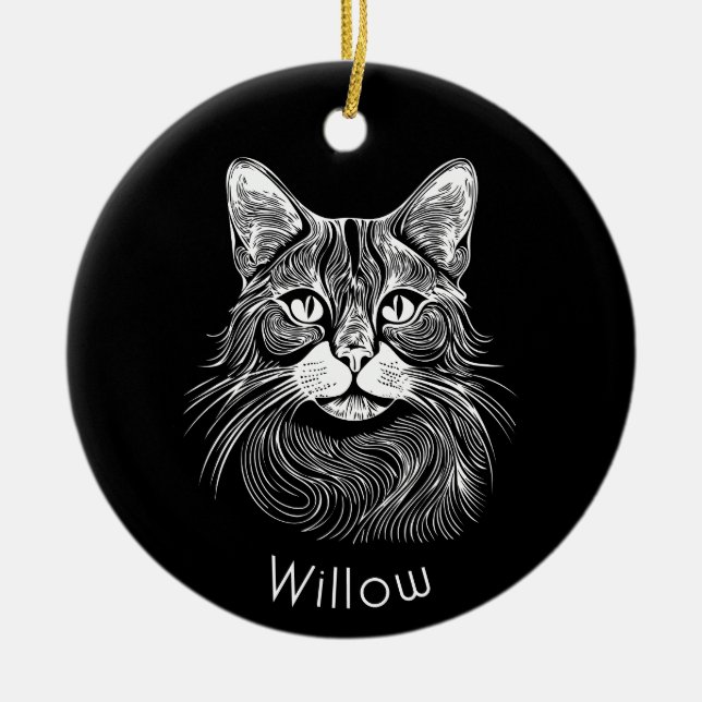 Adorno De Cerámica Moda personalizada Hand dibujado en blanco y negro (Frente)