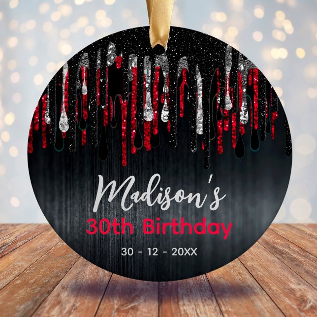 Adorno De Cerámica Moda purpurina negro rojo gotea cualquier cumpleañ (Subido por el creador)