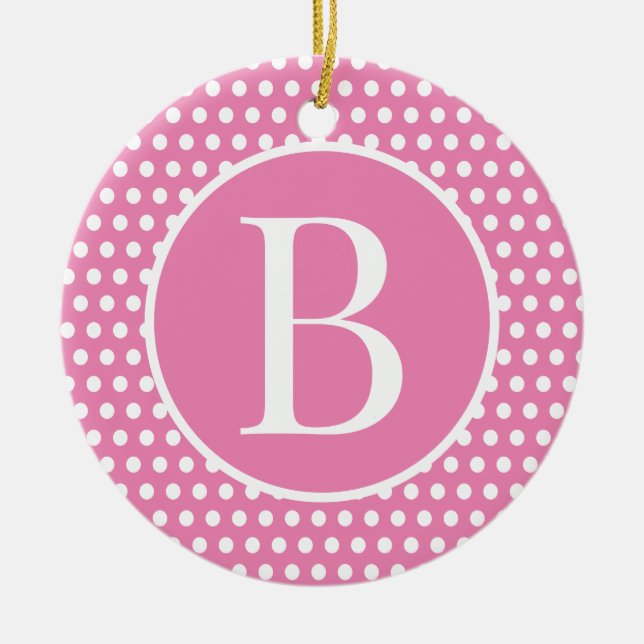Adorno De Cerámica Moda Retro Letra rosa inicial puntos Polka (Frente)