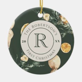 Adorno De Cerámica Moda Selva Verde Acuarela Monogramada Nueva