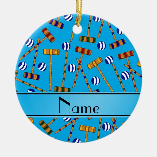 Adorno De Cerámica Modelo conocido personalizado del croquet del azul (Frente)
