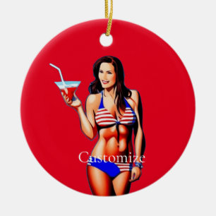 Adorno De Cerámica Modelo de fitness patriótico de bikini Thunder_Cov