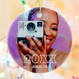 Adorno De Cerámica Modern 2 Photo Name Retro Christmas Holiday