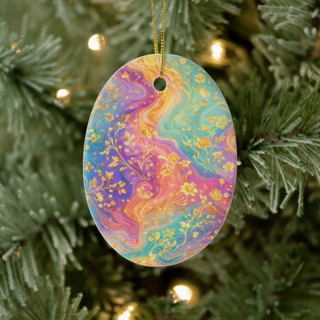 Adorno De Cerámica Modern Abstract Glitter Floral Monogram Design     (Árbol)