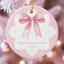 Adorno De Cerámica Modern Baby Girl Personalized Pink Watercolor Bow
