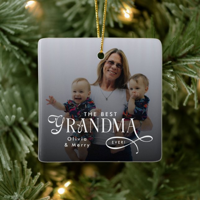 Adorno De Cerámica Modern Best Grandma Ever Photo Personalized (Árbol)