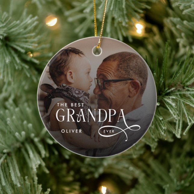 Adorno De Cerámica Modern Best GrandPa Ever Photo Personalized (Árbol)
